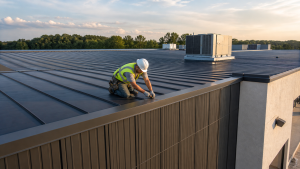 Standing seam metal commercial roof installation on a commercial building in Fort Mitchell, Alabama